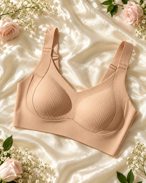 Women’s Ribbed Wire-Free Everyday Bra with Wide Straps