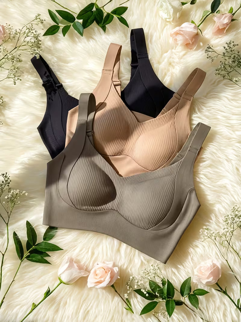 Women’s Ribbed Wire-Free Everyday Bra with Wide Straps