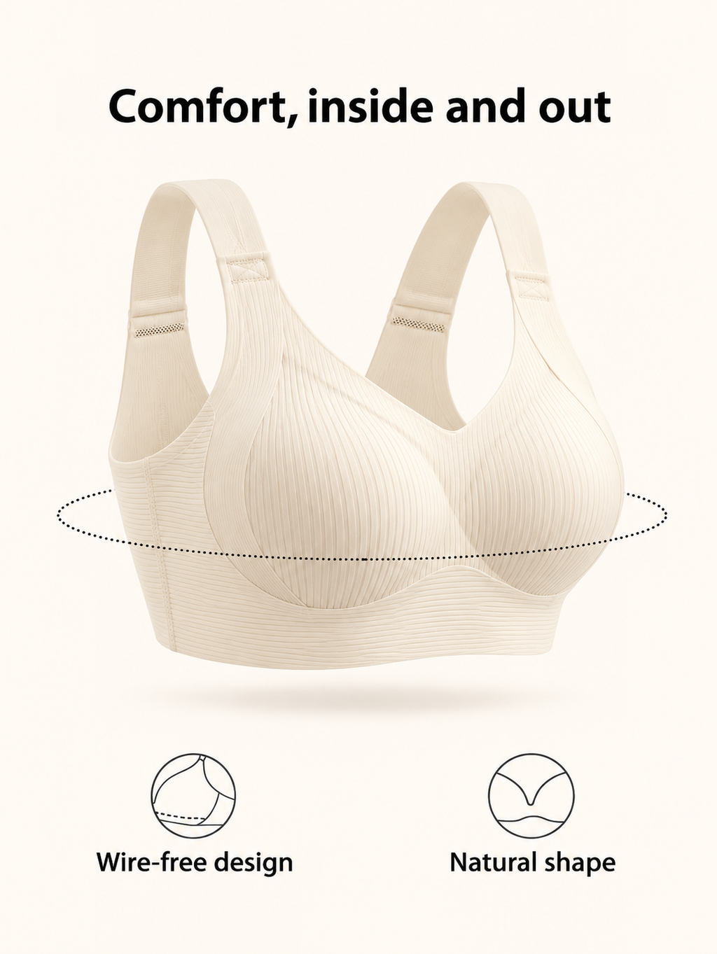 Women’s Ribbed Wire-Free Everyday Bra with Wide Straps